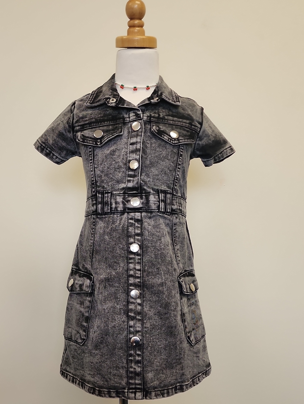 Rachel Zoe Girls Black Acid Wash Denim Shirt Dress Size 6